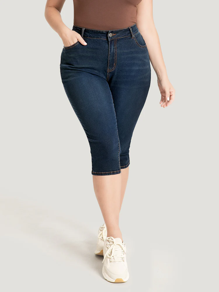 Skinny Very Stretchy Dark Wash Split Knee Denim Shorts - Image 6