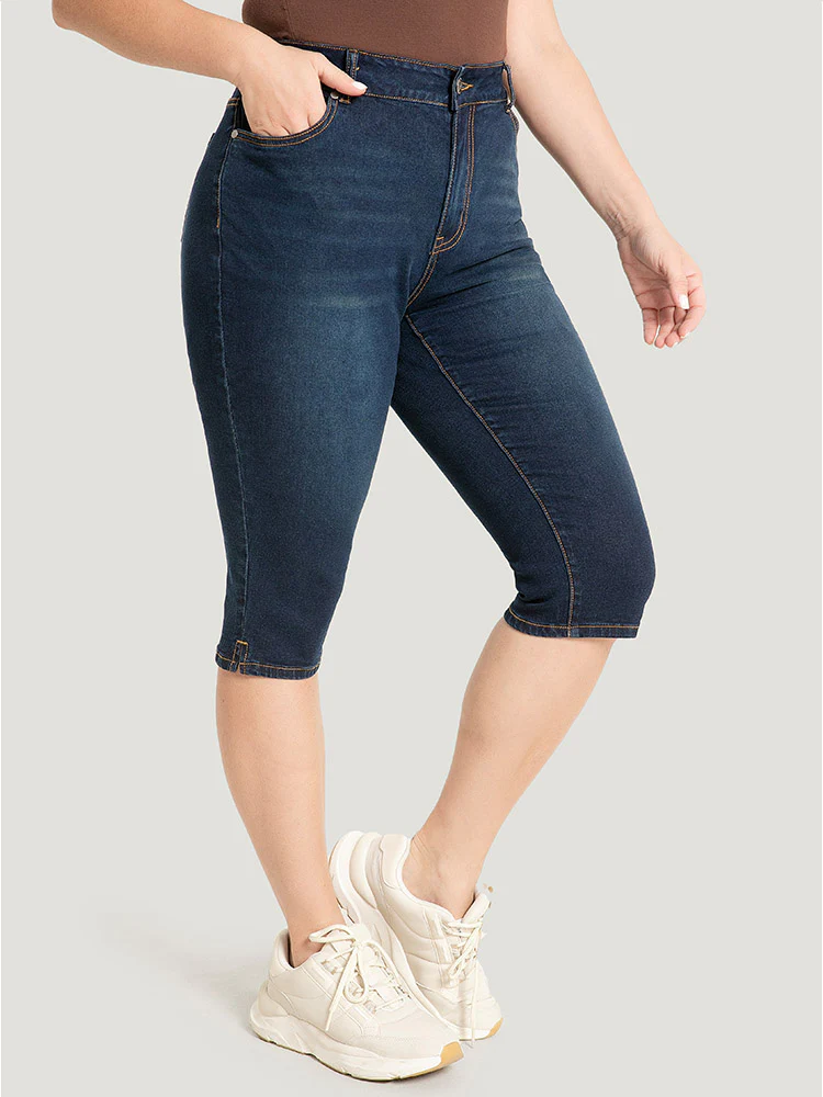 Skinny Very Stretchy Dark Wash Split Knee Denim Shorts - Image 8