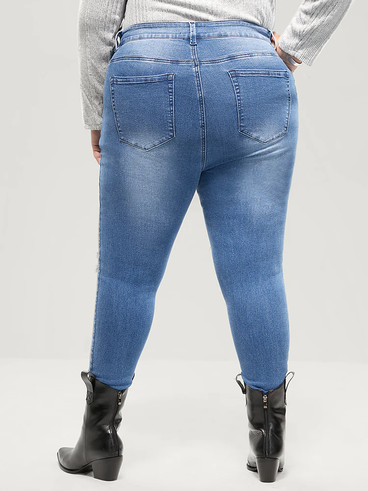 Skinny Very Stretchy High Rise Asymmetrical Distressed Jeans - Image 10