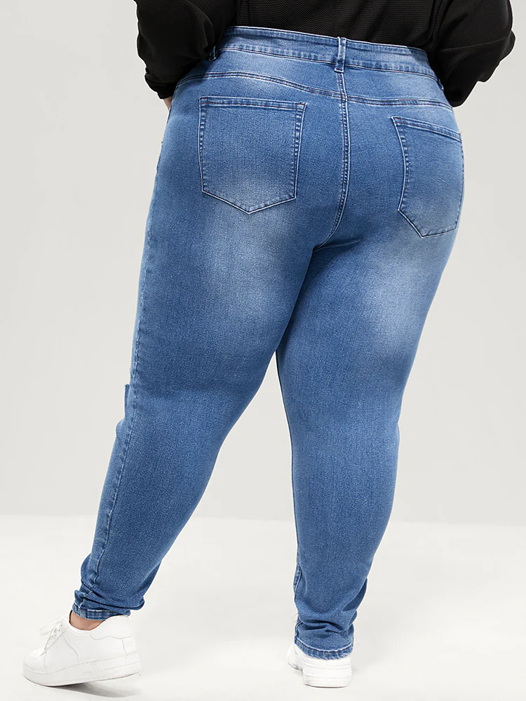 Skinny Very Stretchy High Rise Asymmetrical Distressed Jeans - Image 12
