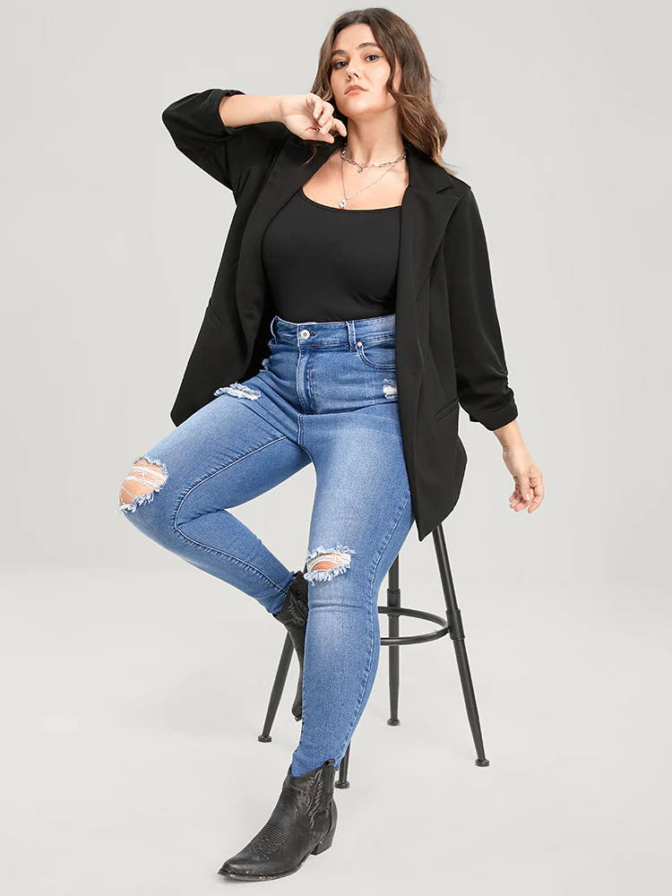 Skinny Very Stretchy High Rise Asymmetrical Distressed Jeans - Image 2