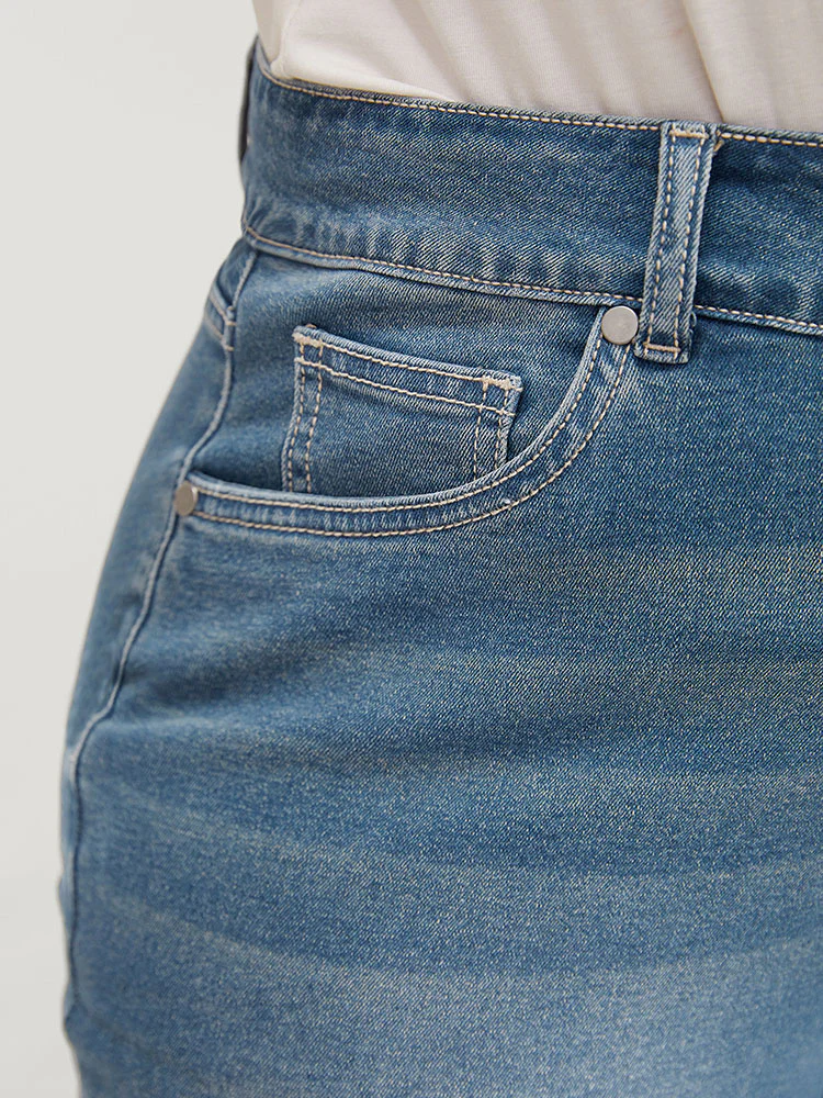 Skinny Very Stretchy High Rise Medium Wash Cropped Jeans - Image 10