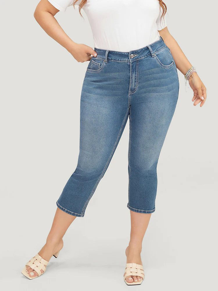 Skinny Very Stretchy High Rise Medium Wash Cropped Jeans - Image 2