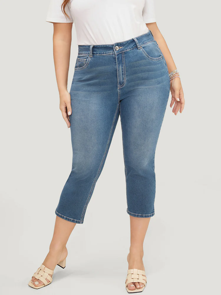 Skinny Very Stretchy High Rise Medium Wash Cropped Jeans - Image 5