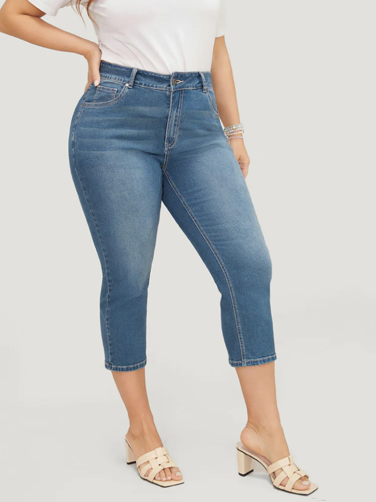 Skinny Very Stretchy High Rise Medium Wash Cropped Jeans - Image 6