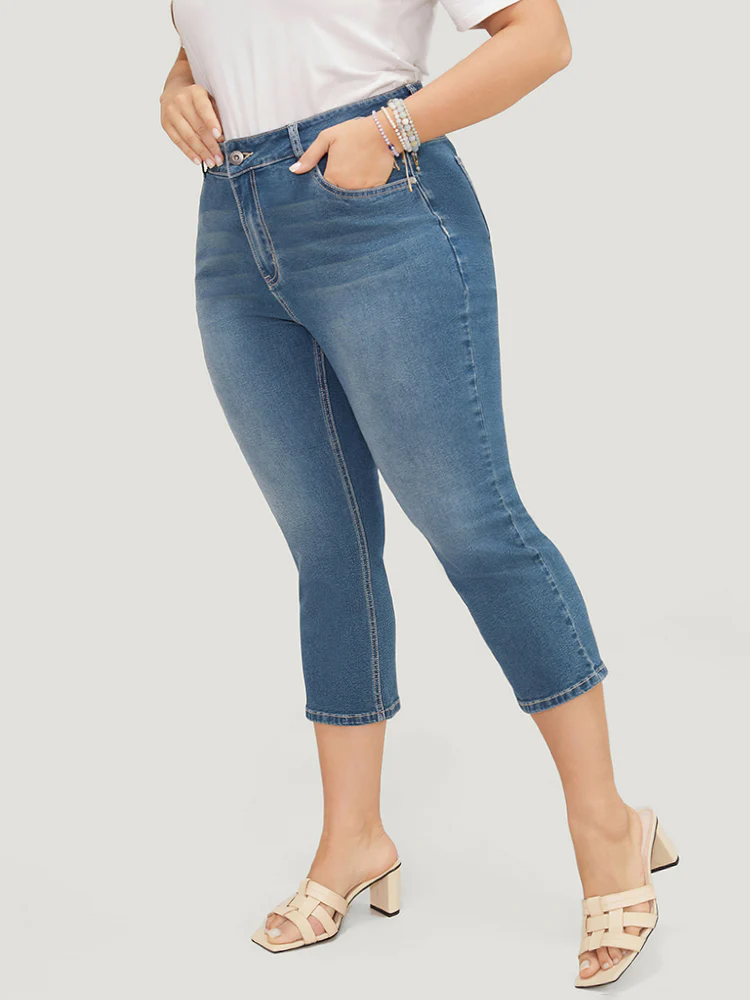 Skinny Very Stretchy High Rise Medium Wash Cropped Jeans - Image 7