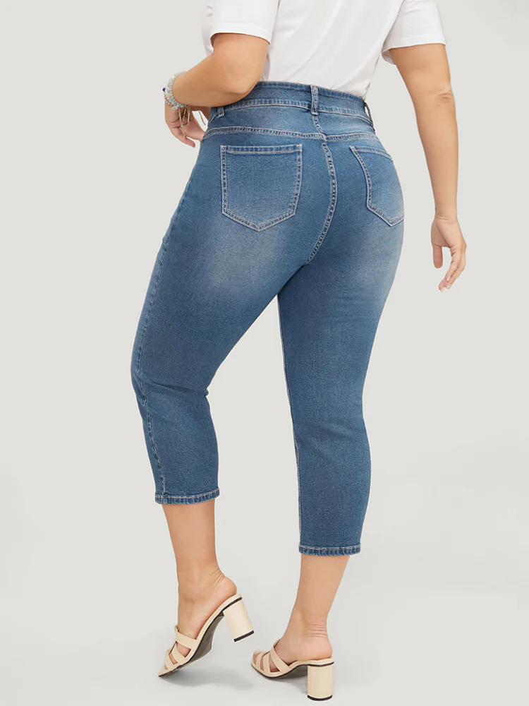 Skinny Very Stretchy High Rise Medium Wash Cropped Jeans - Image 8