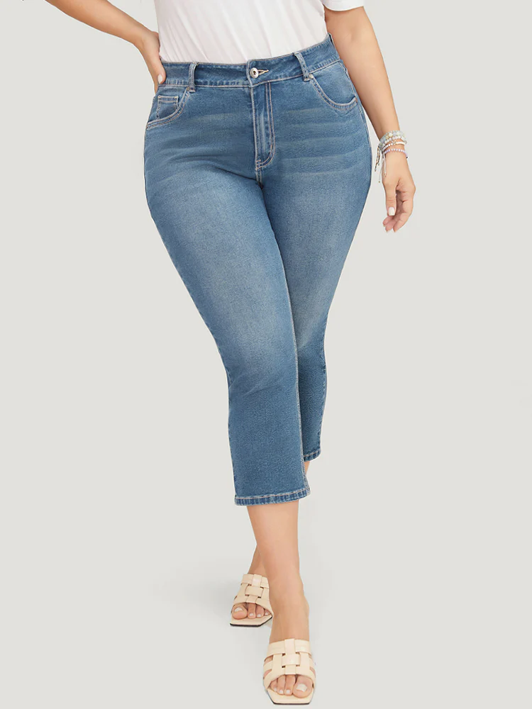 Skinny Very Stretchy High Rise Medium Wash Cropped Jeans - Image 9