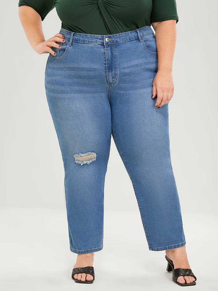 Skinny Very Stretchy High Rise Medium Wash Distressed  Ankle Jeans - Image 10