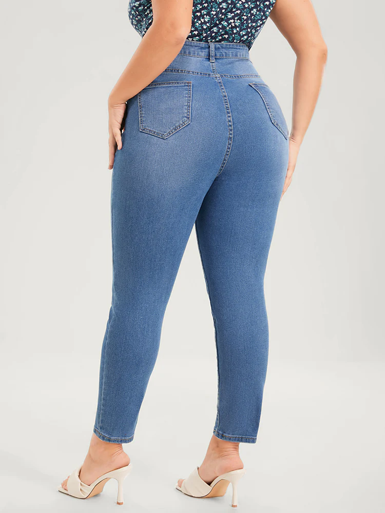 Skinny Very Stretchy High Rise Medium Wash Distressed  Ankle Jeans - Image 5