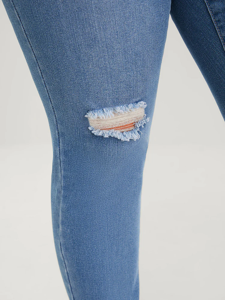 Skinny Very Stretchy High Rise Medium Wash Distressed  Ankle Jeans - Image 7