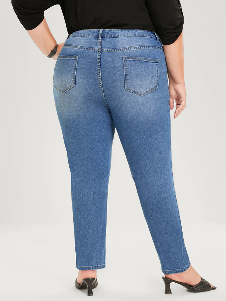 Skinny Very Stretchy High Rise Medium Wash Distressed  Ankle Jeans - Image 9