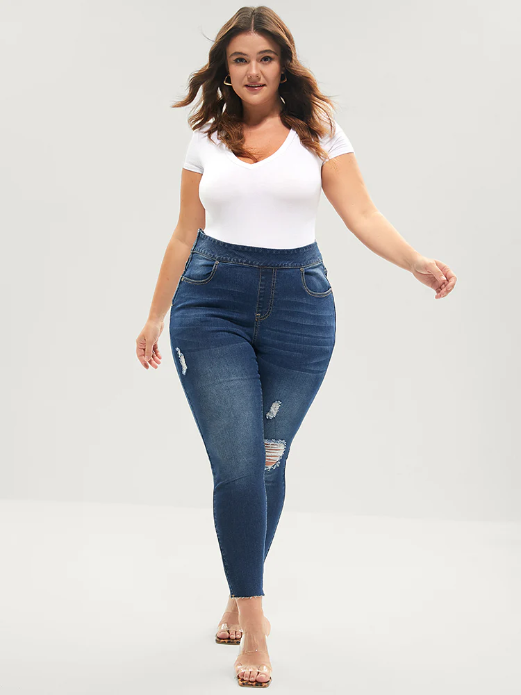 Skinny Very Stretchy  High Rise Medium Wash Sculpt Waist Jeans - Image 2