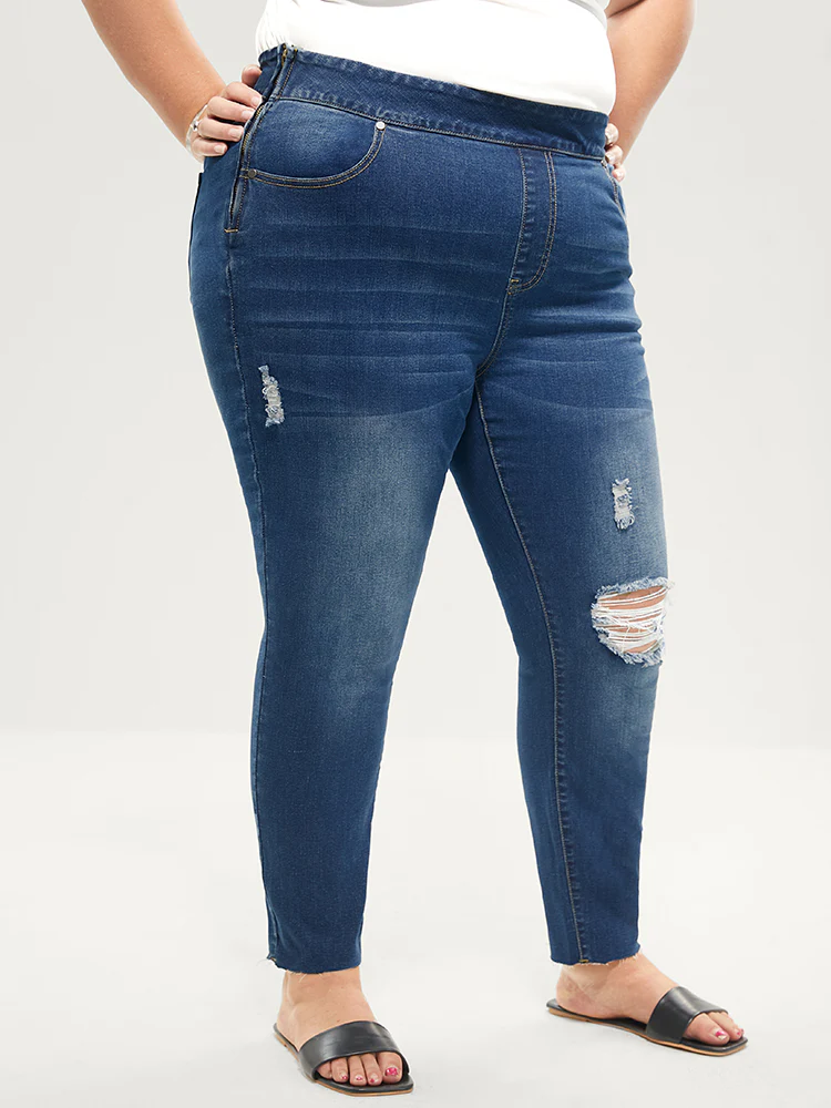 Skinny Very Stretchy  High Rise Medium Wash Sculpt Waist Jeans - Image 6