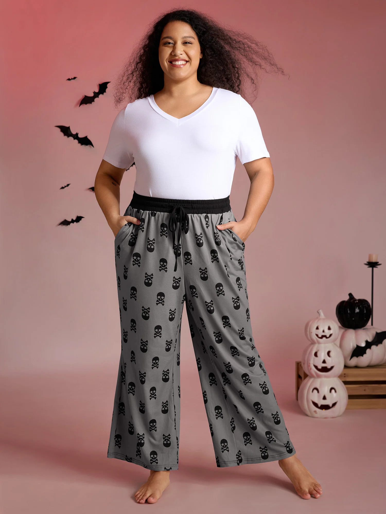 Skull Halloween Print Micro-Flare Lounge Pants - Image 2