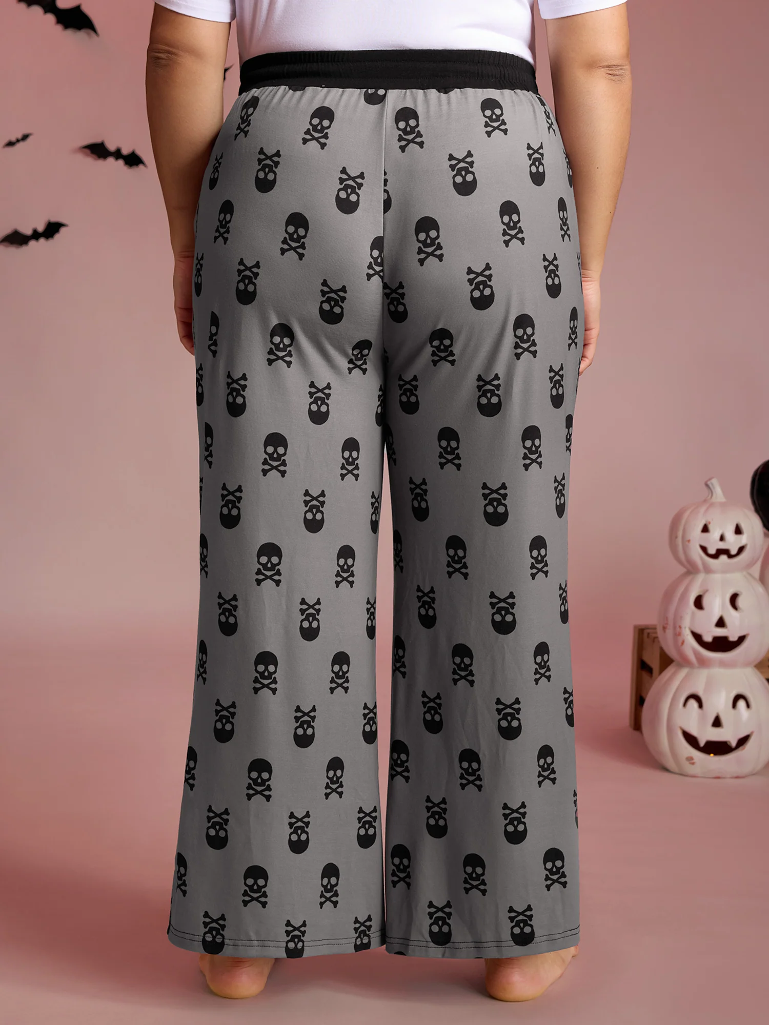 Skull Halloween Print Micro-Flare Lounge Pants - Image 4