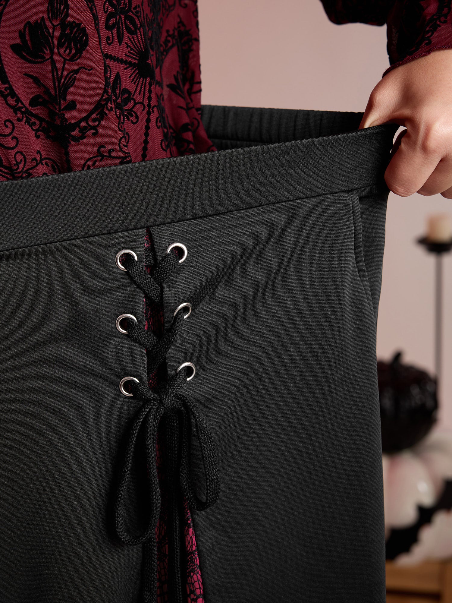 Skull Mesh Panel Cross-Tie Maxi Skirt - Image 5