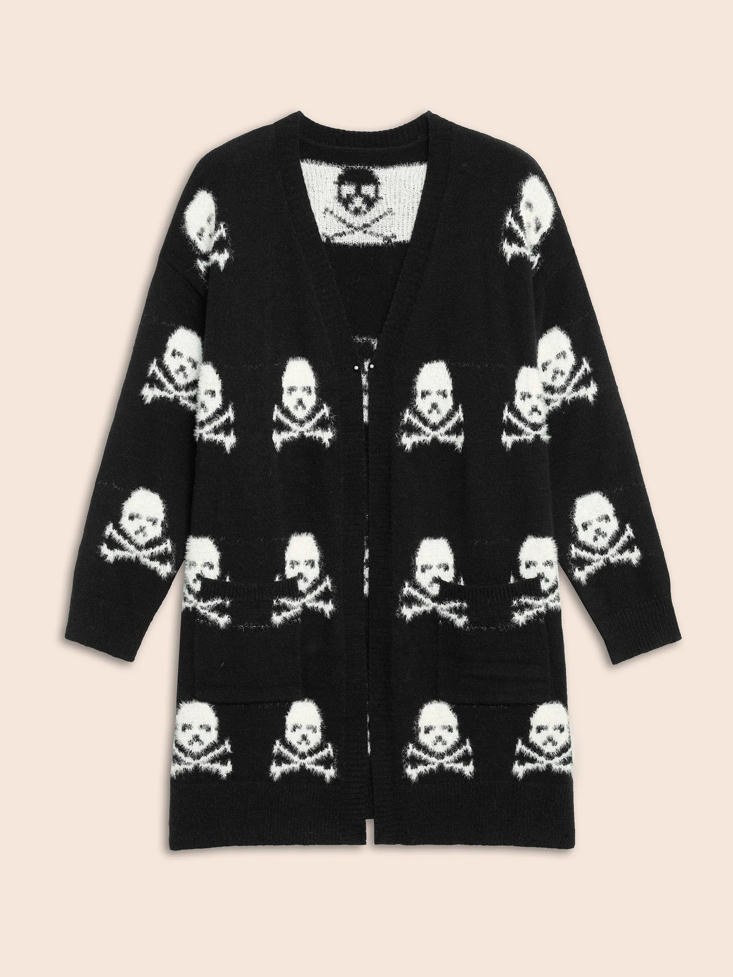Skull Pattern Plus Jacquard Open Cardigan - Image 8