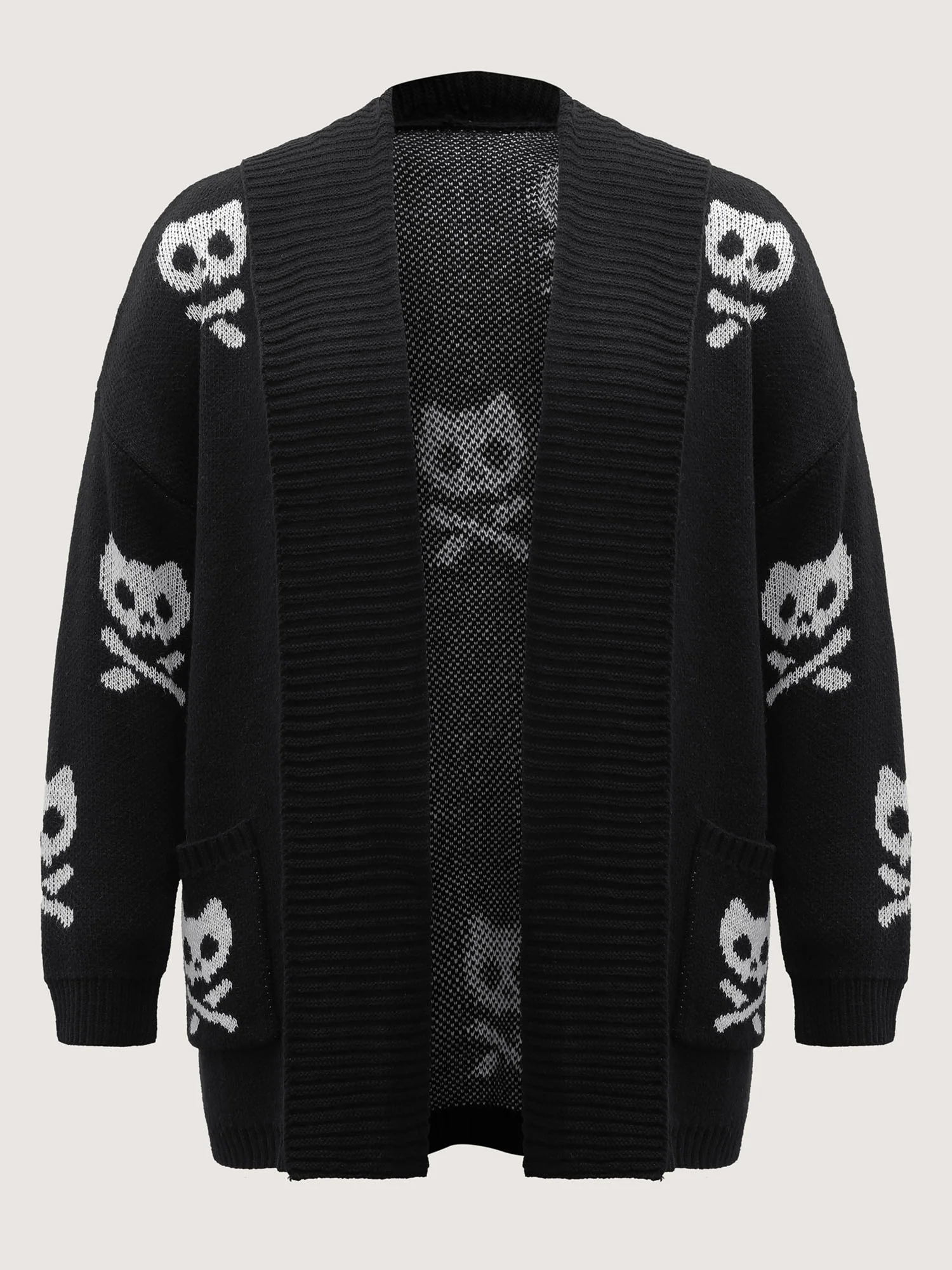 Skull Print Shawl Collar Knit Cardigan - Image 8
