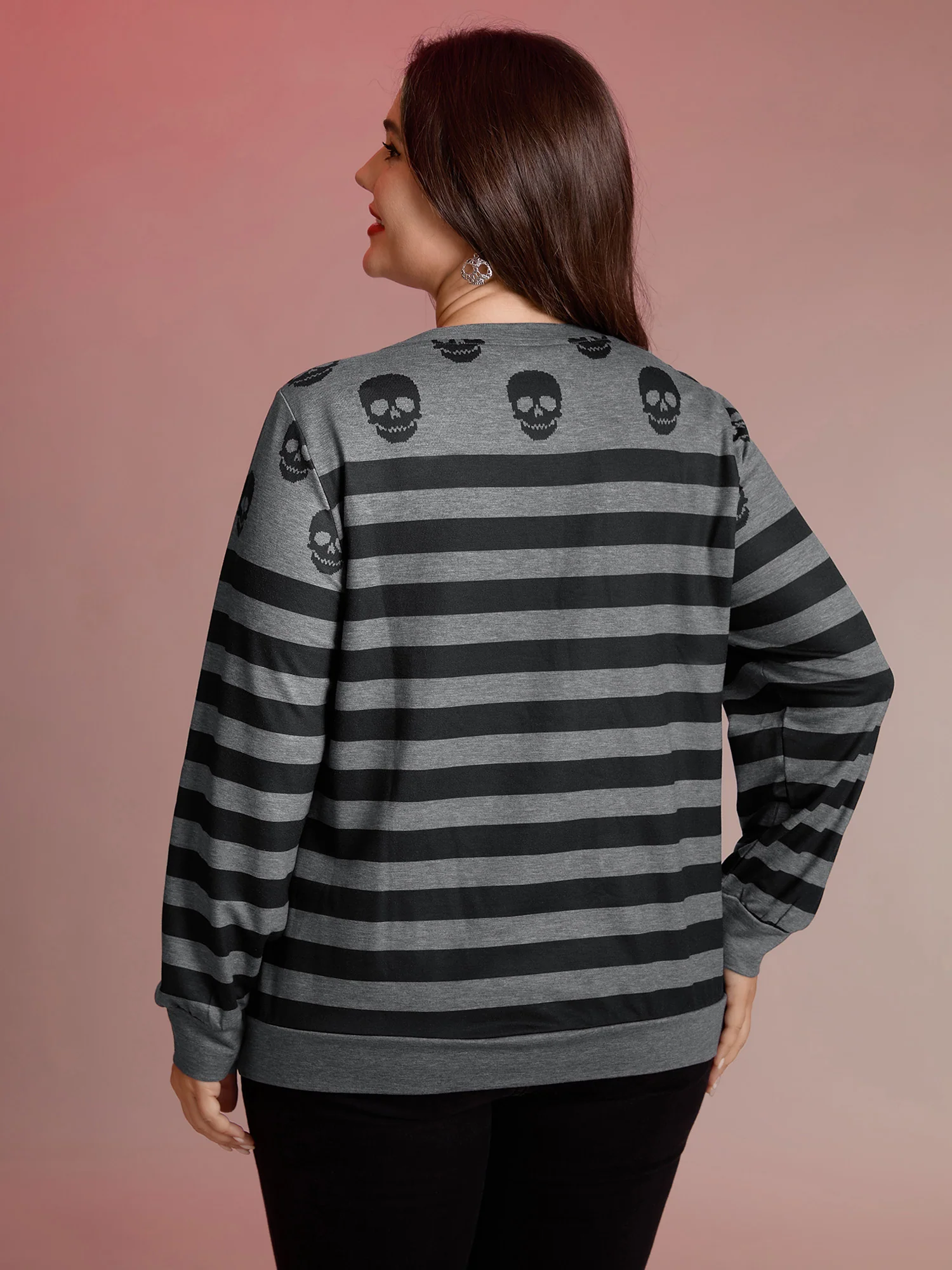 Skull Stripe Print Crewneck Sweatshirt - Image 4