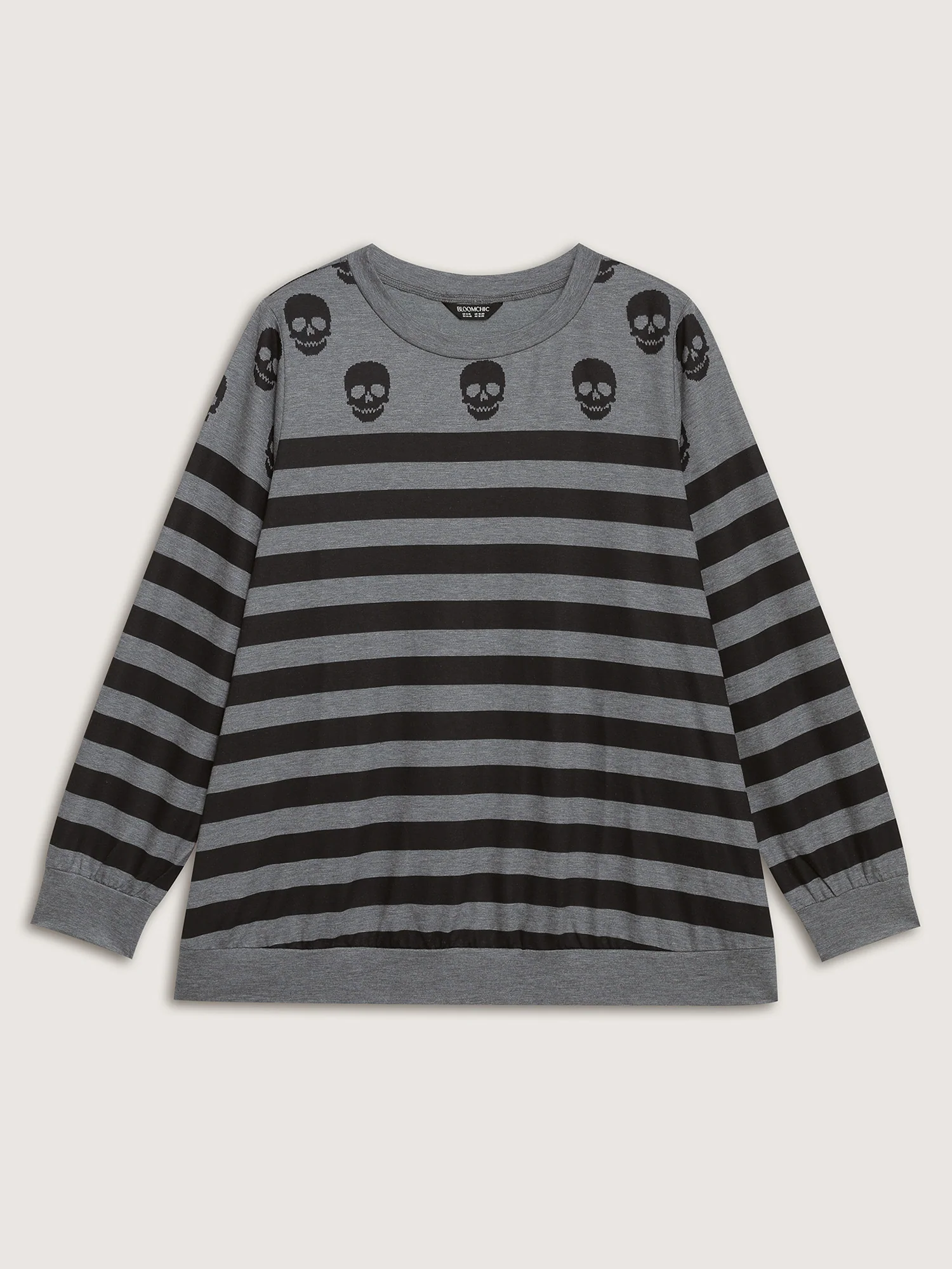 Skull Stripe Print Crewneck Sweatshirt - Image 7