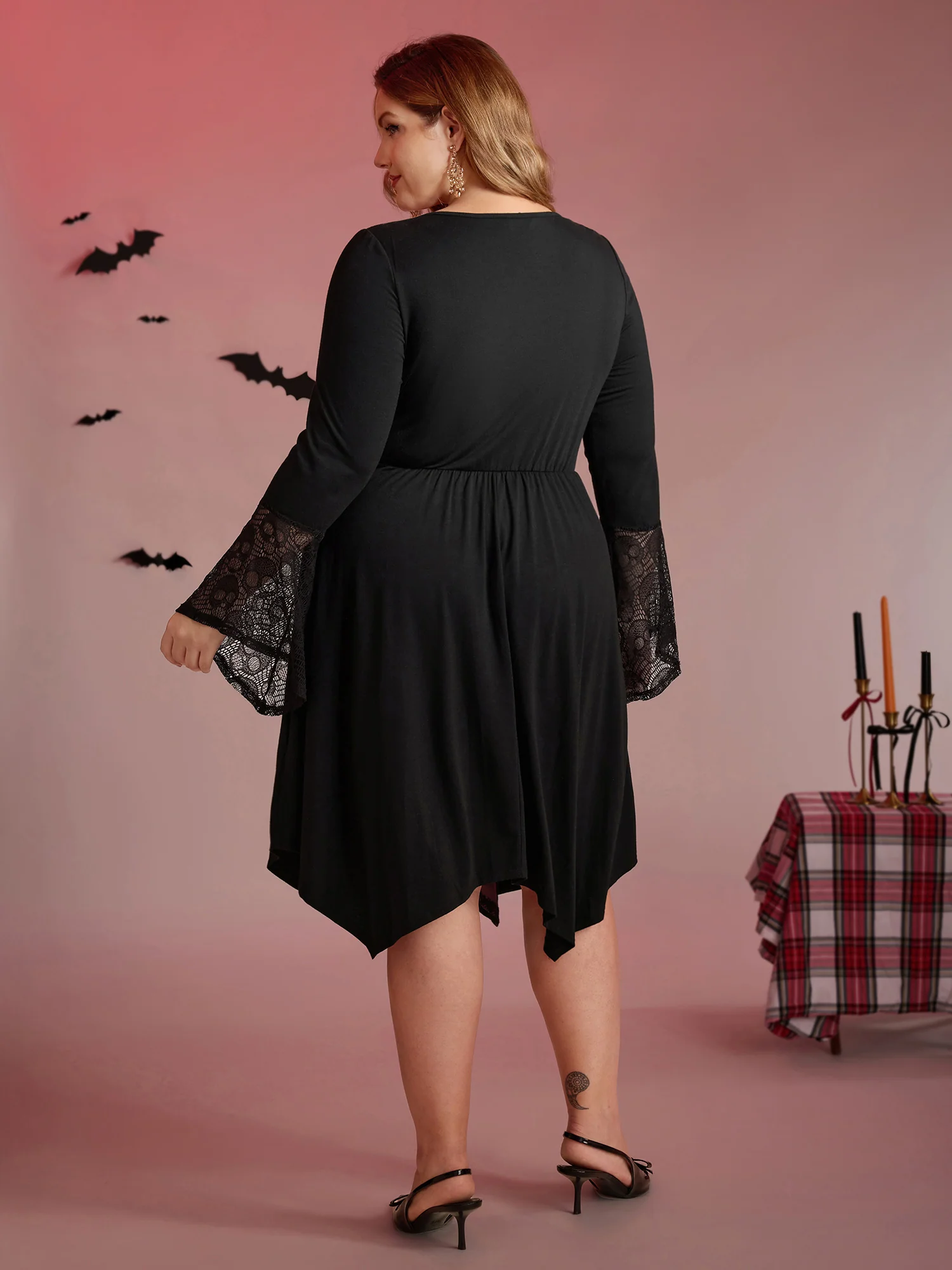 Skull Wide-Waist Tie Contrast Midi Dress - Image 4