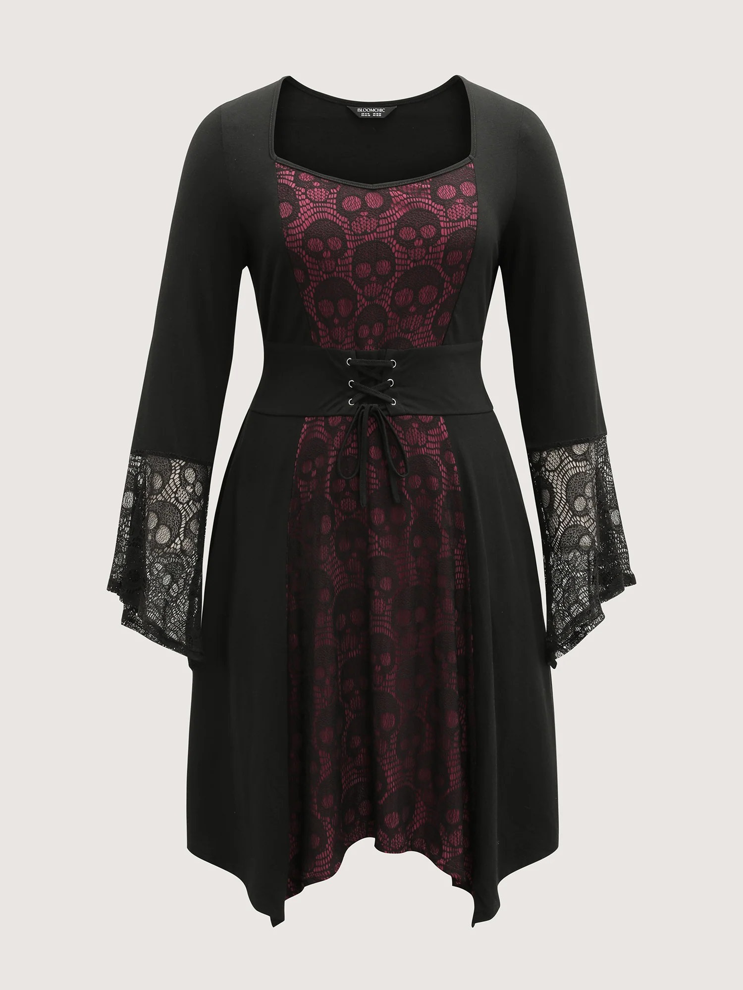 Skull Wide-Waist Tie Contrast Midi Dress - Image 7