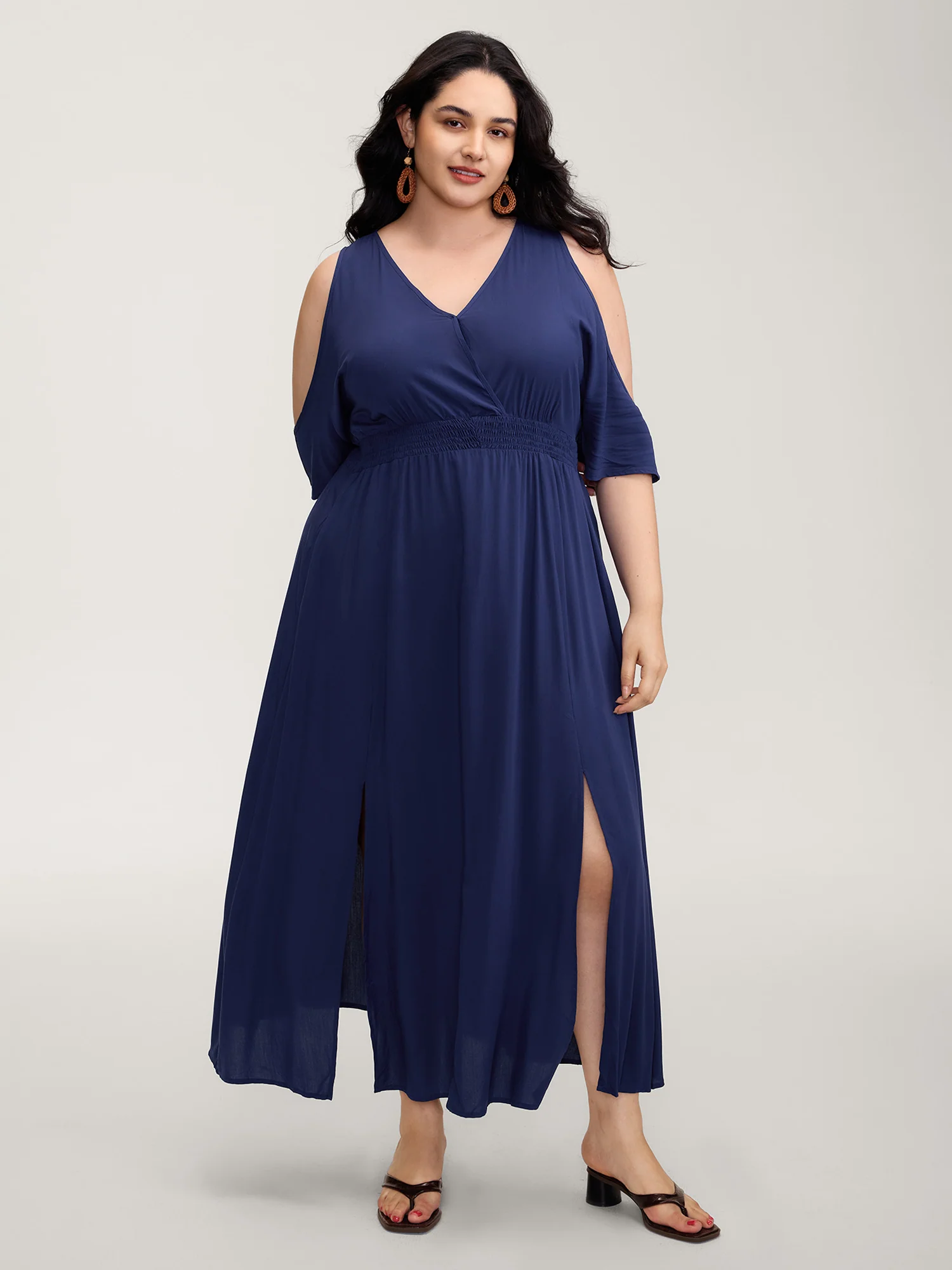 Sleeve Cut-Out Shirred Waist Maxi Dress - Image 3