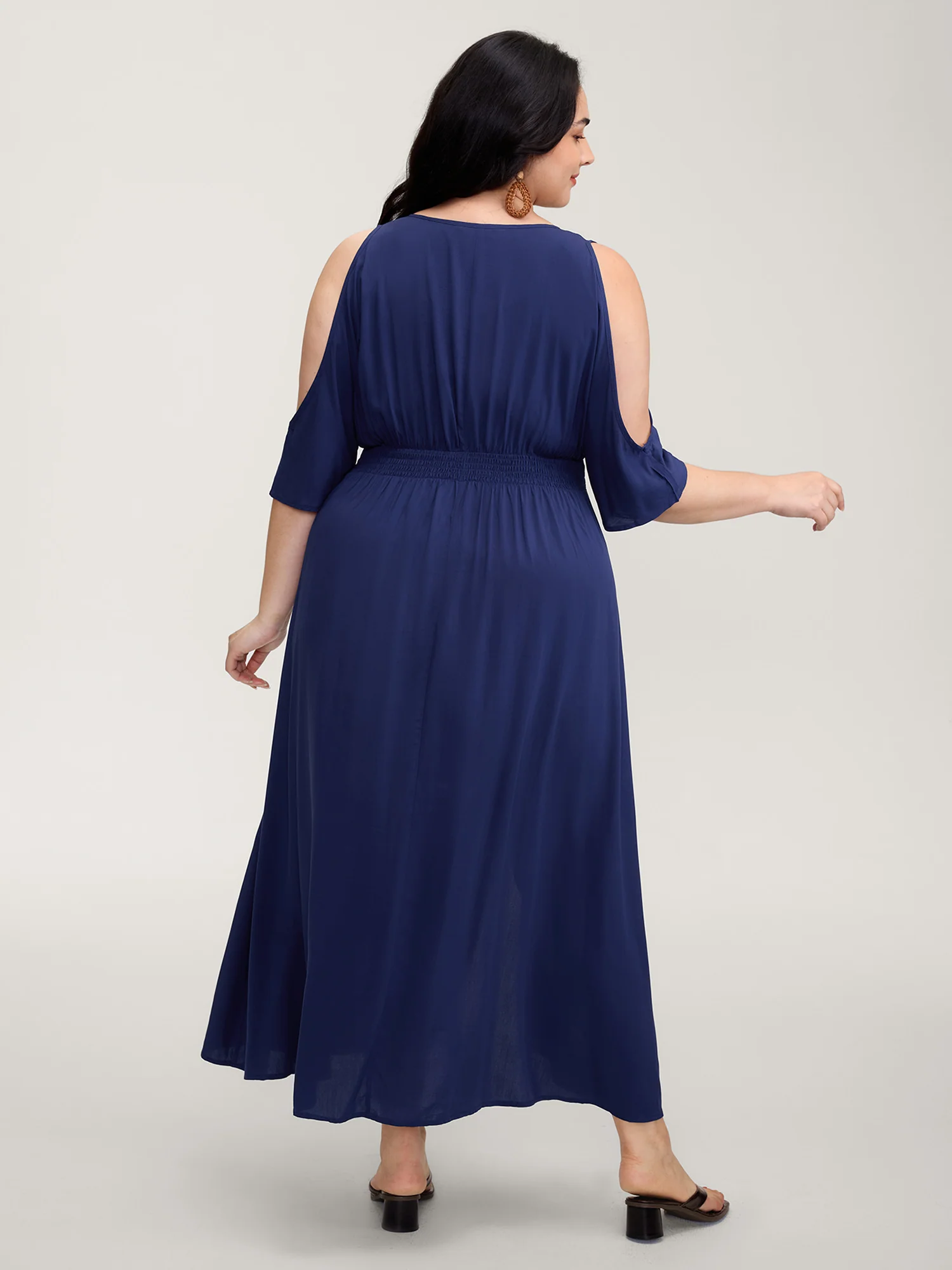 Sleeve Cut-Out Shirred Waist Maxi Dress - Image 4