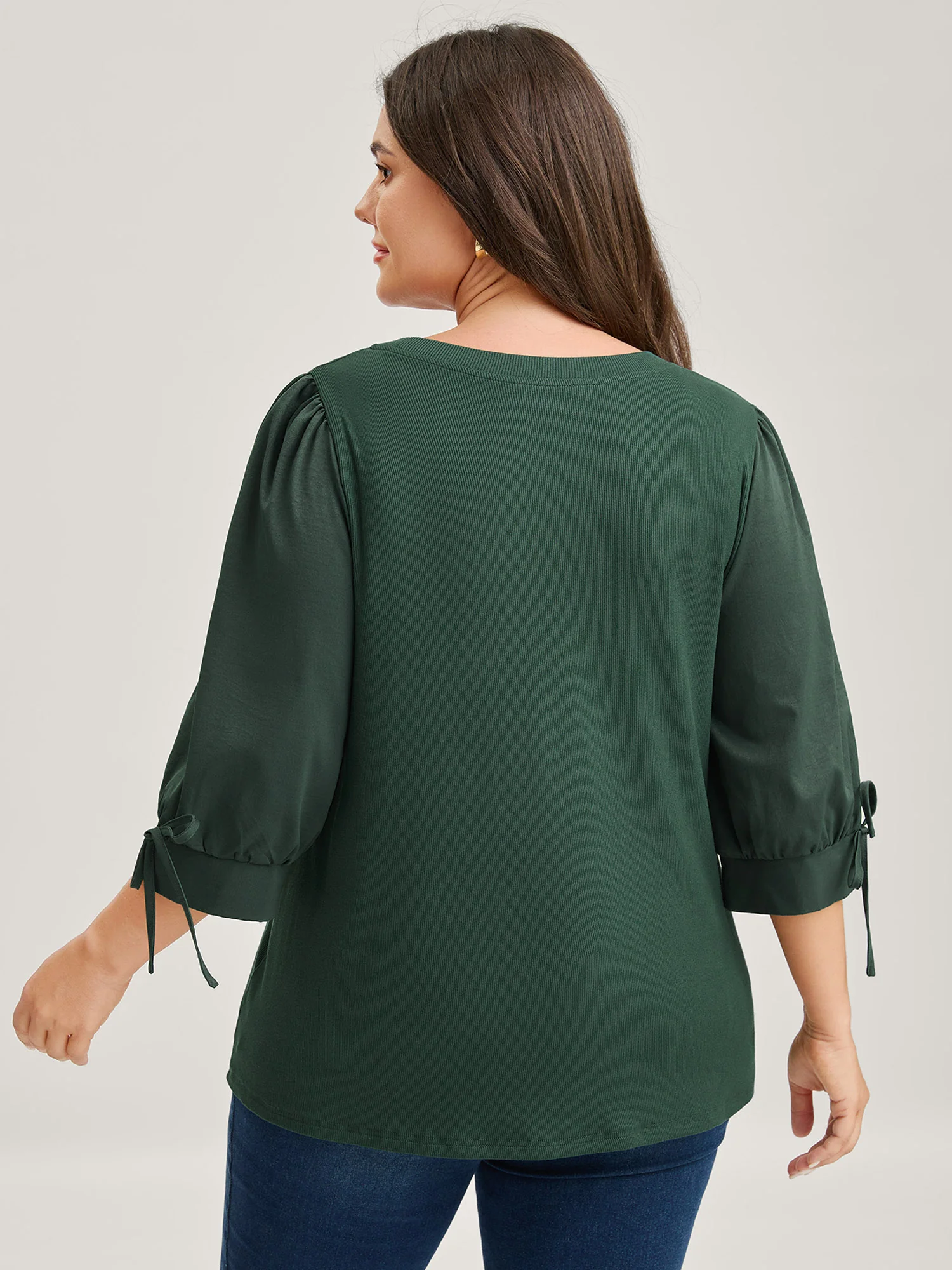 Sleeve Tie Plain Knit Solid Top - Image 5