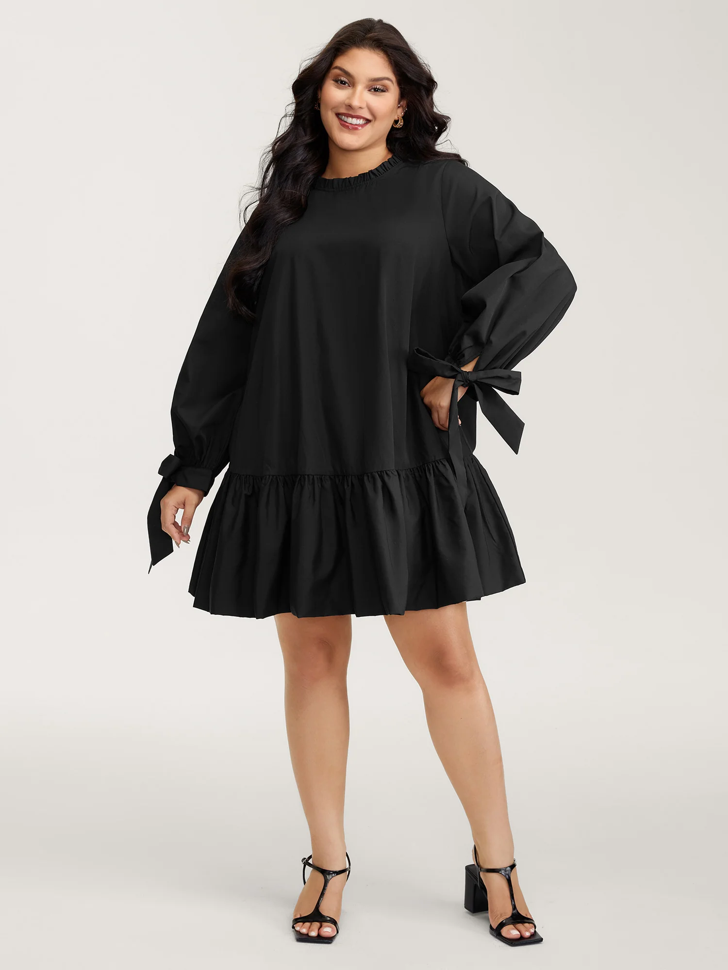 Sleeve-Tie Relaxed-Fit Knee-Length Dress - Image 3