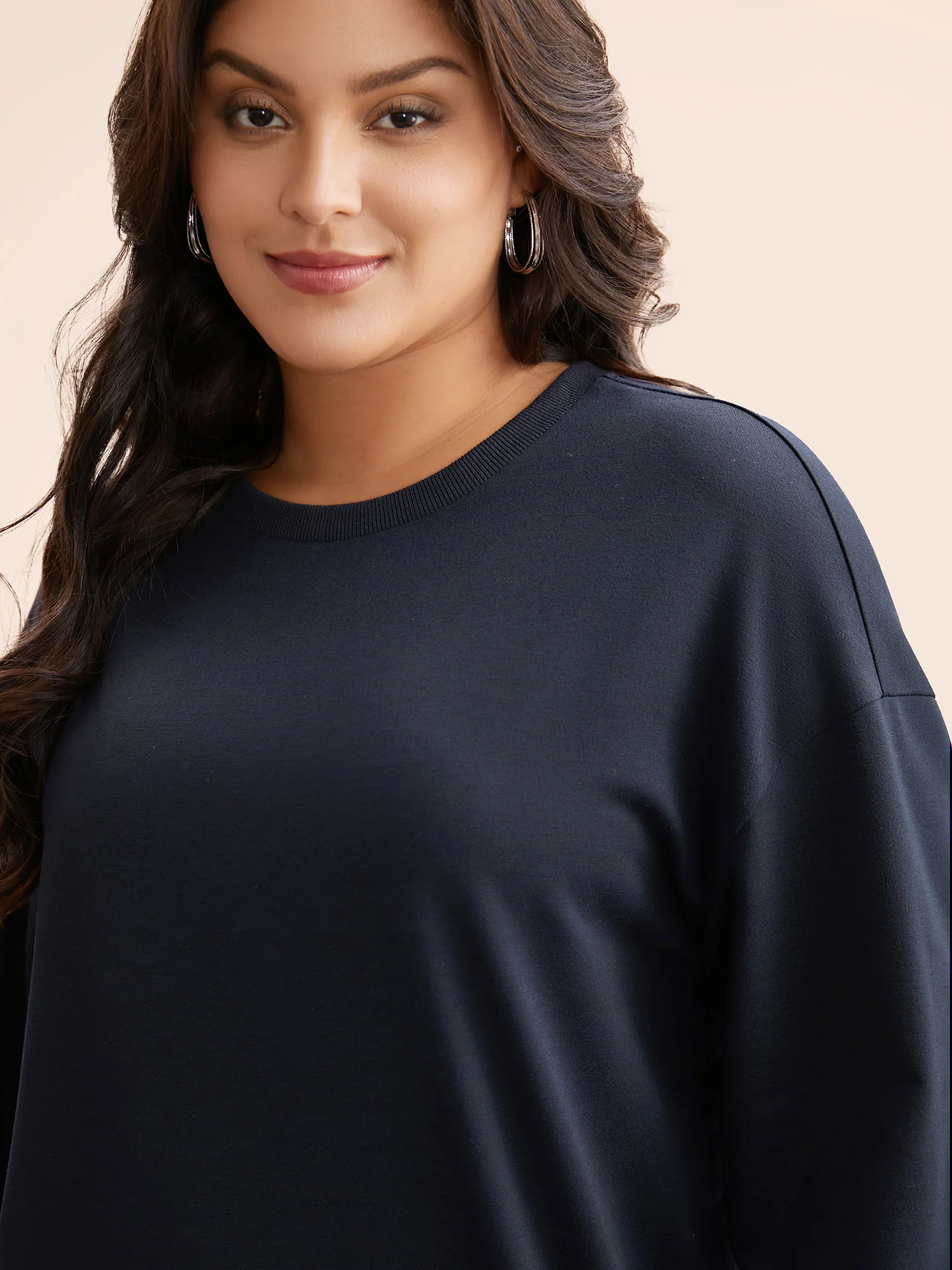 Slightly Stretchy Drop Shoulder Sleeve Sweatshirt - Image 2