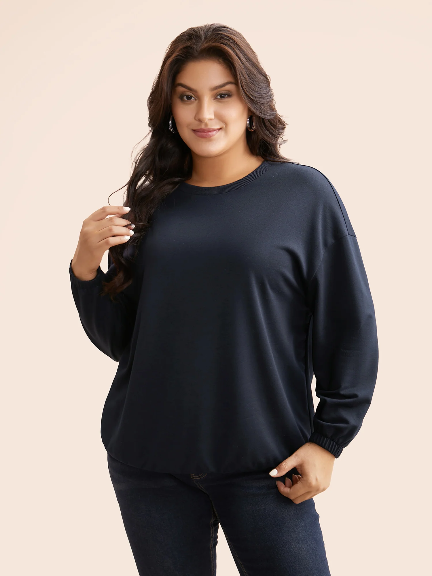 Slightly Stretchy Drop Shoulder Sleeve Sweatshirt - Image 3