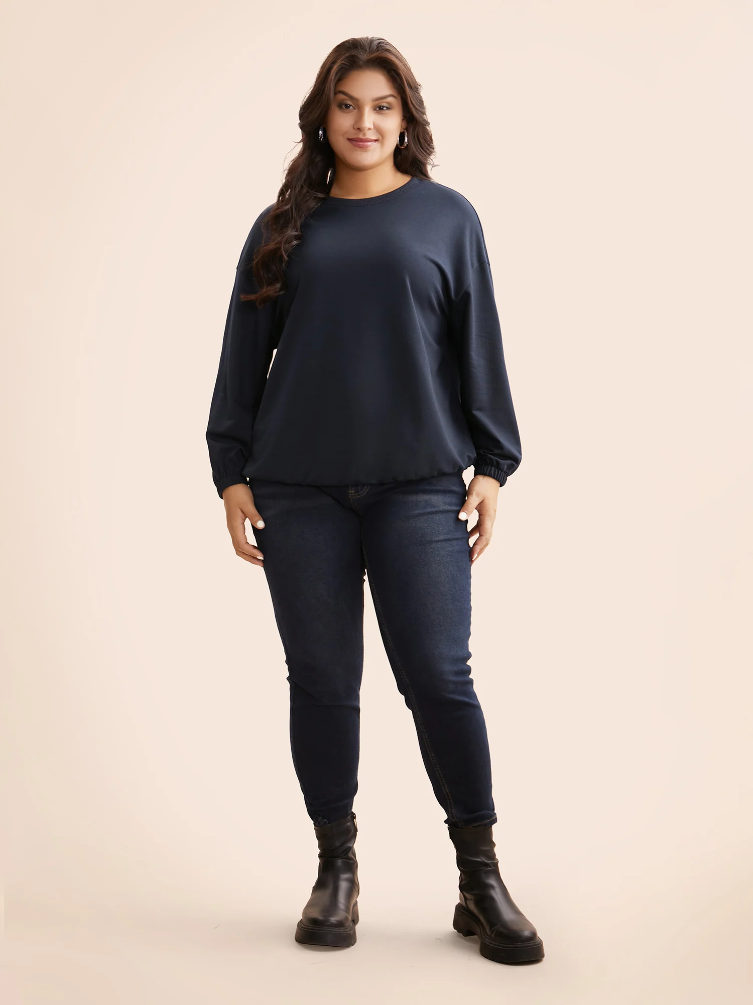 Slightly Stretchy Drop Shoulder Sleeve Sweatshirt - Image 4