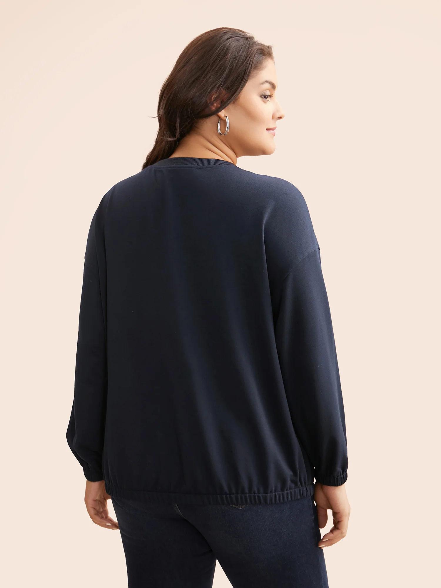 Slightly Stretchy Drop Shoulder Sleeve Sweatshirt - Image 5