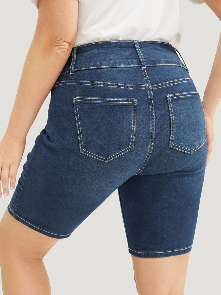 Slightly Stretchy  High Rise Black Wash Denim Shorts - Image 6