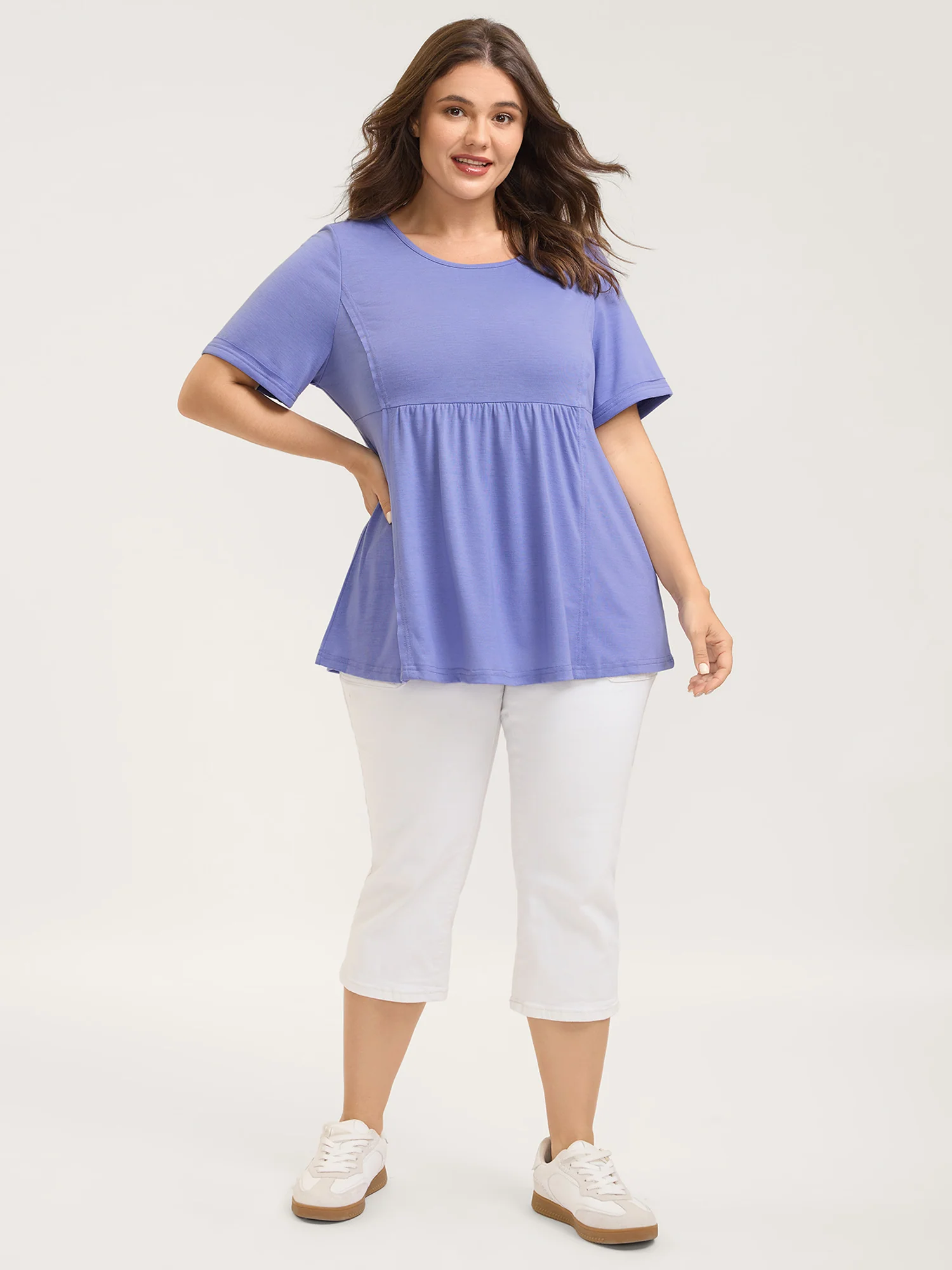 Slim Cut Plain Knit Round Neck Top - Image 3