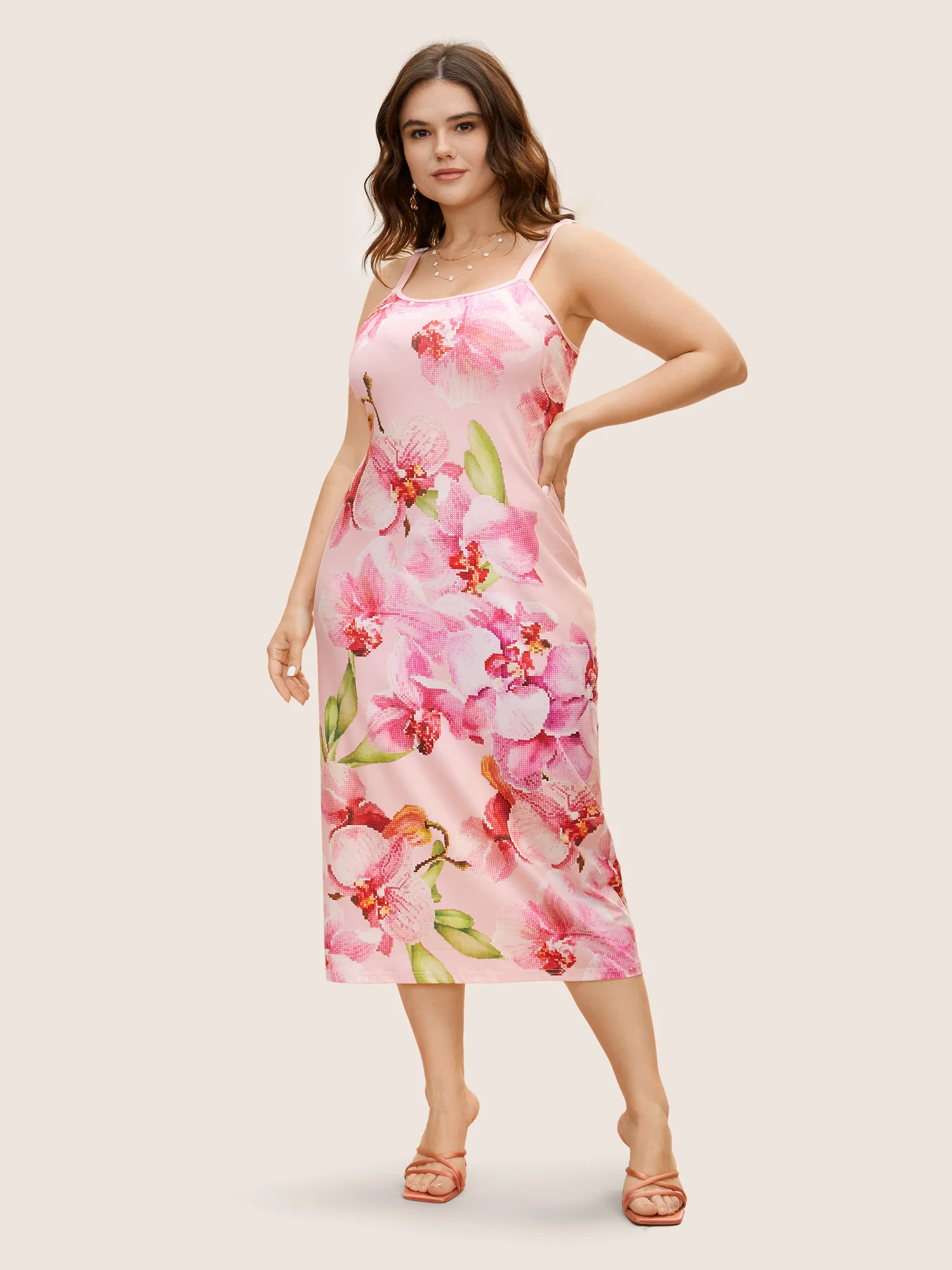 Slim Fit Butterfly Orchid Adjustable Straps Dress - Image 2