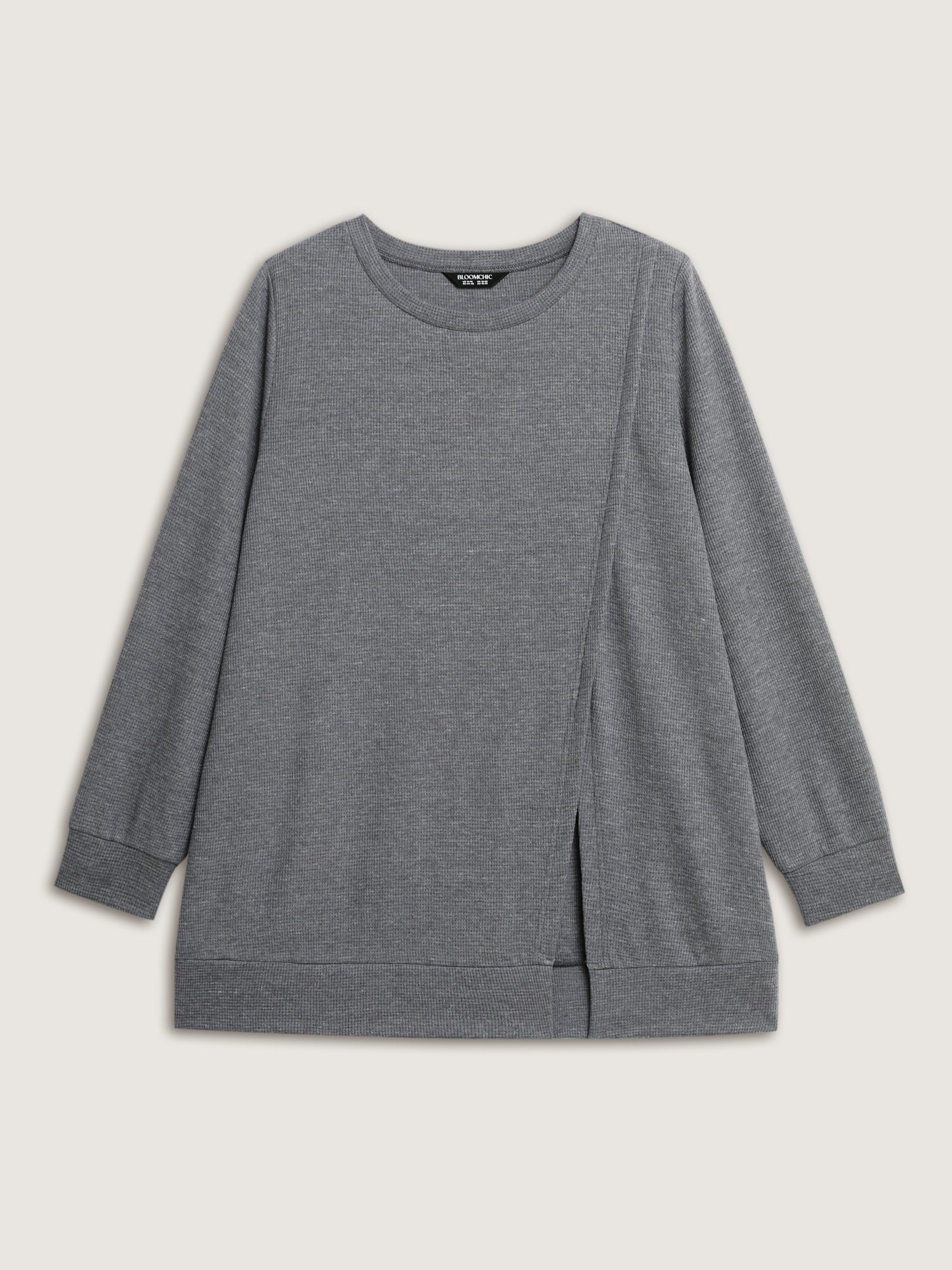 Slit Hem Round Neck Solid Sweatshirt - Image 7