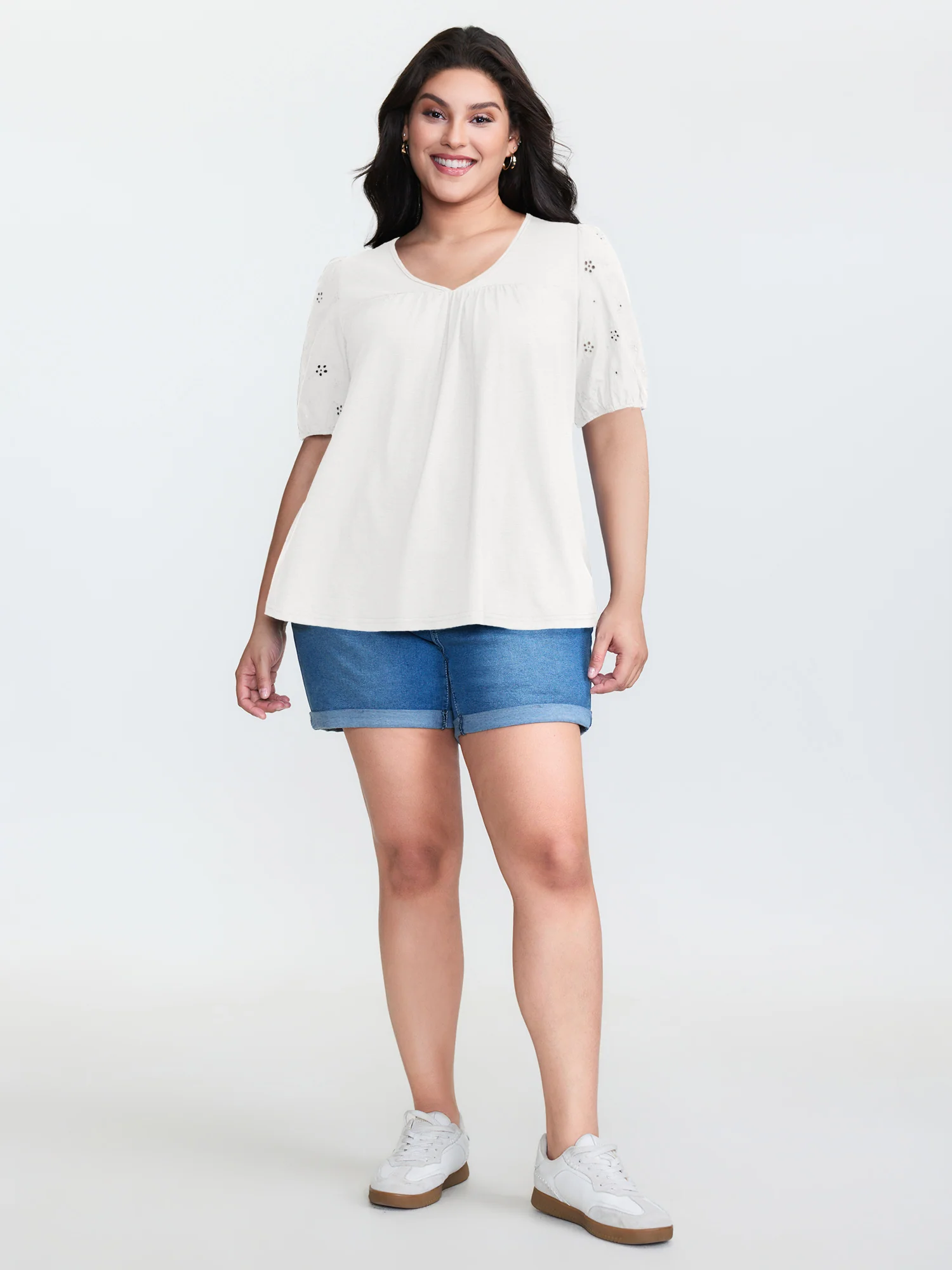 Cotton Slub Textured Embroidered Knit Top - Image 14