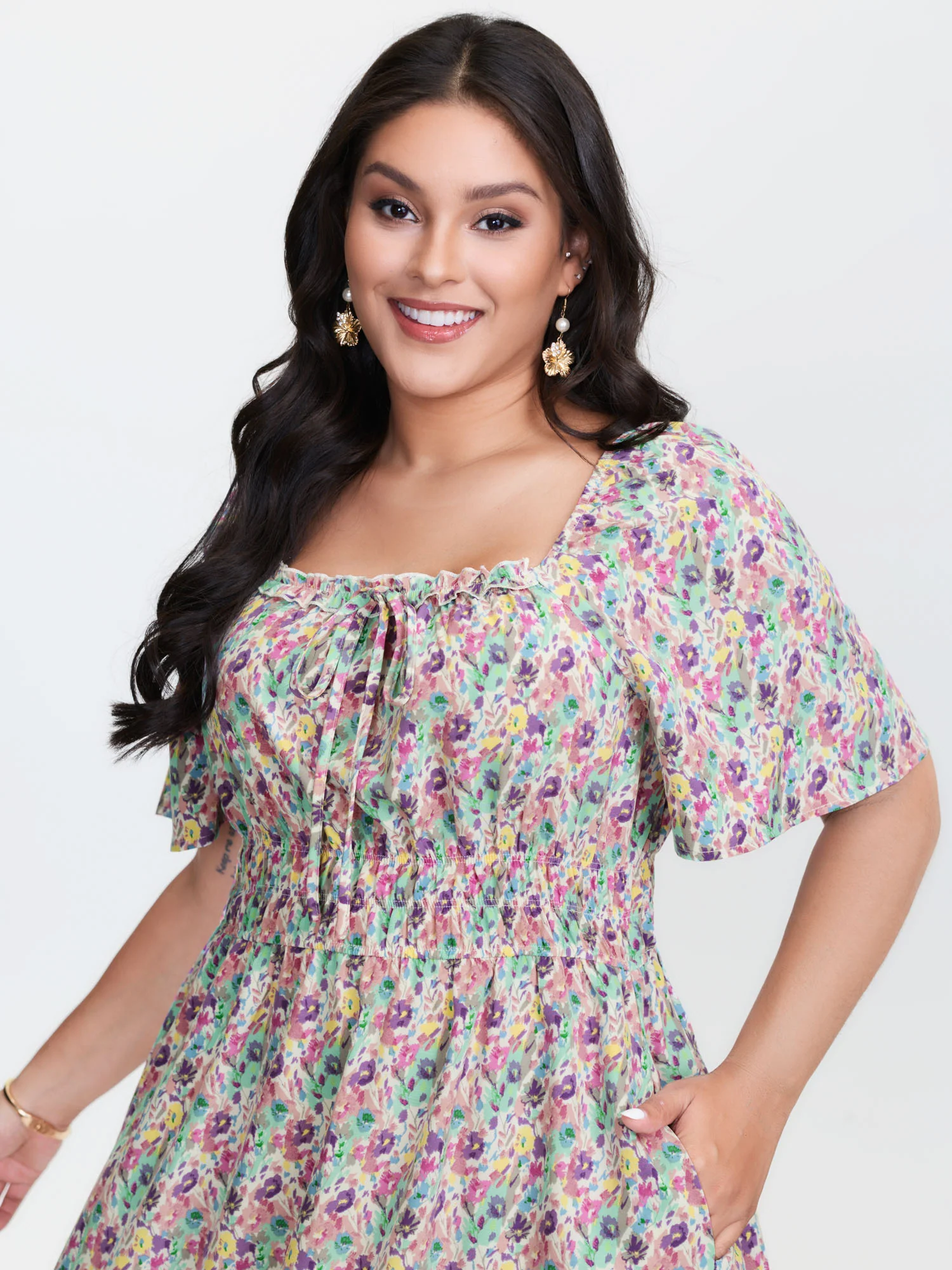 Smocked Waist Floral Ties Tiered Maxi Dress - Image 2