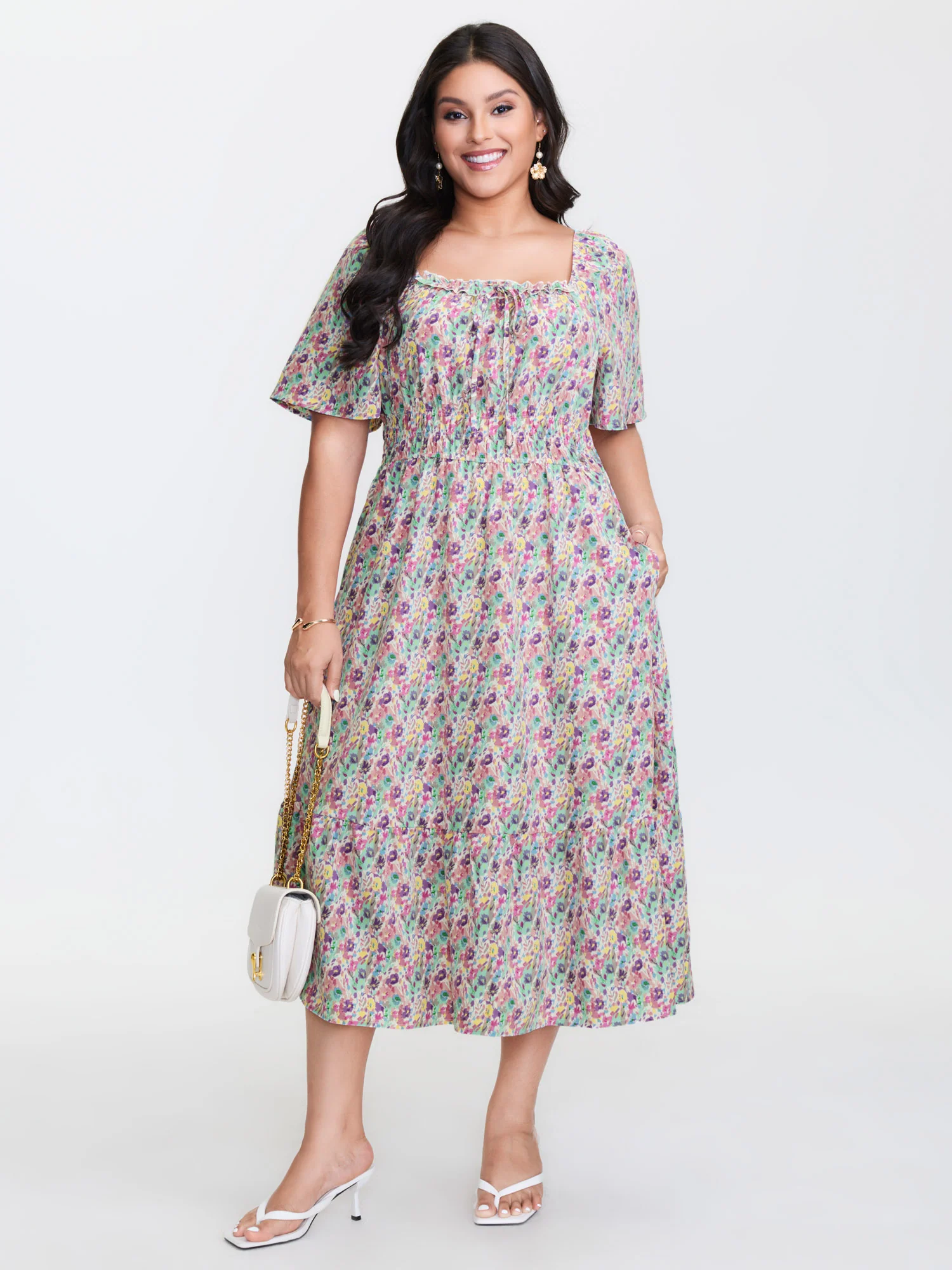 Smocked Waist Floral Ties Tiered Maxi Dress - Image 3