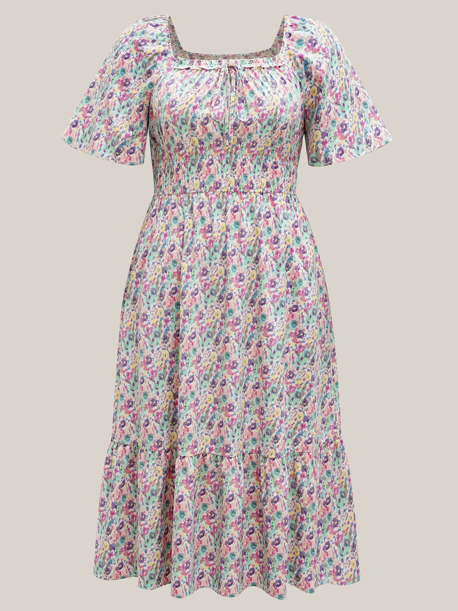 Smocked Waist Floral Ties Tiered Maxi Dress - Image 7