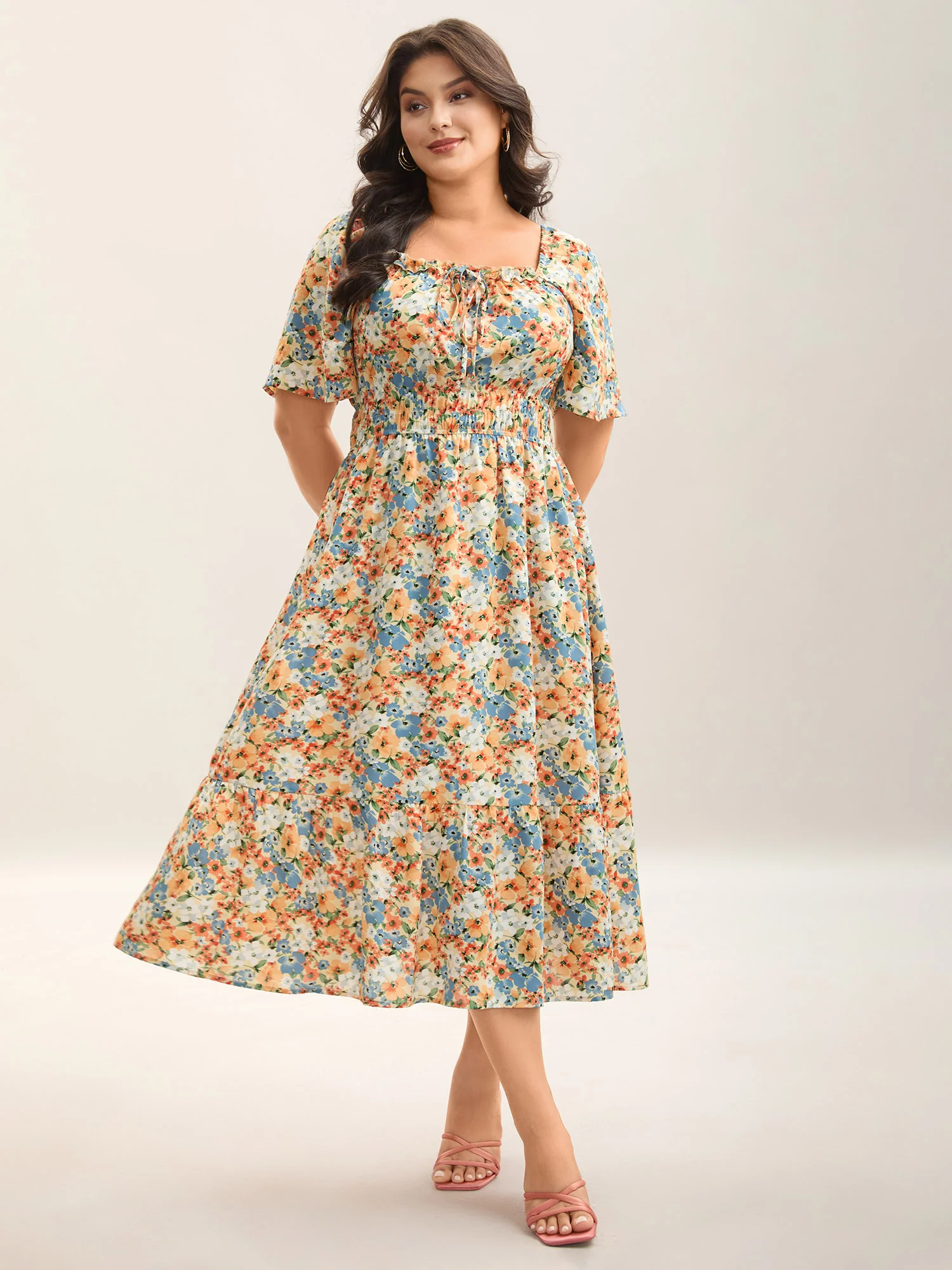 Smocked Waist Floral Ties Tiered Maxi Dress - Image 8