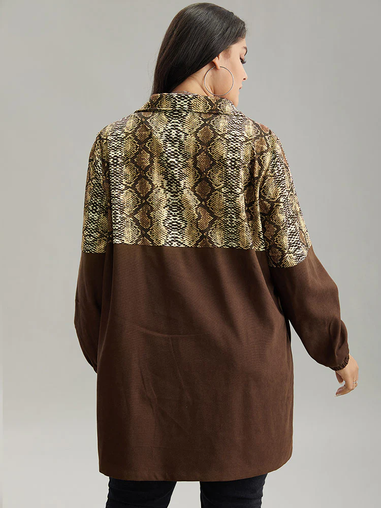 Snakeskin Print Patchwork Contrast Zipper Windbreaker - Image 4