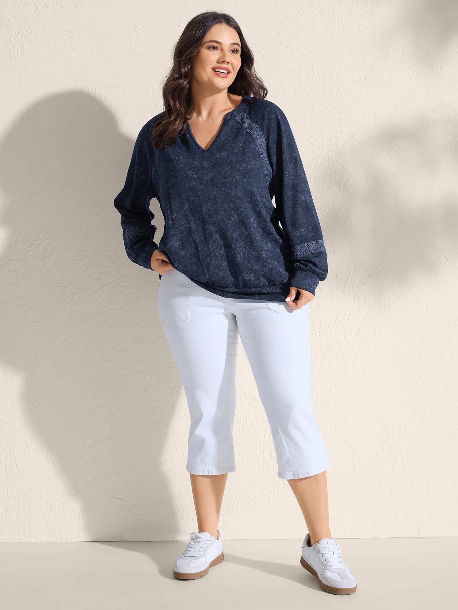 Snow Wash Effect Lace Trim Sweatshirt - Image 3
