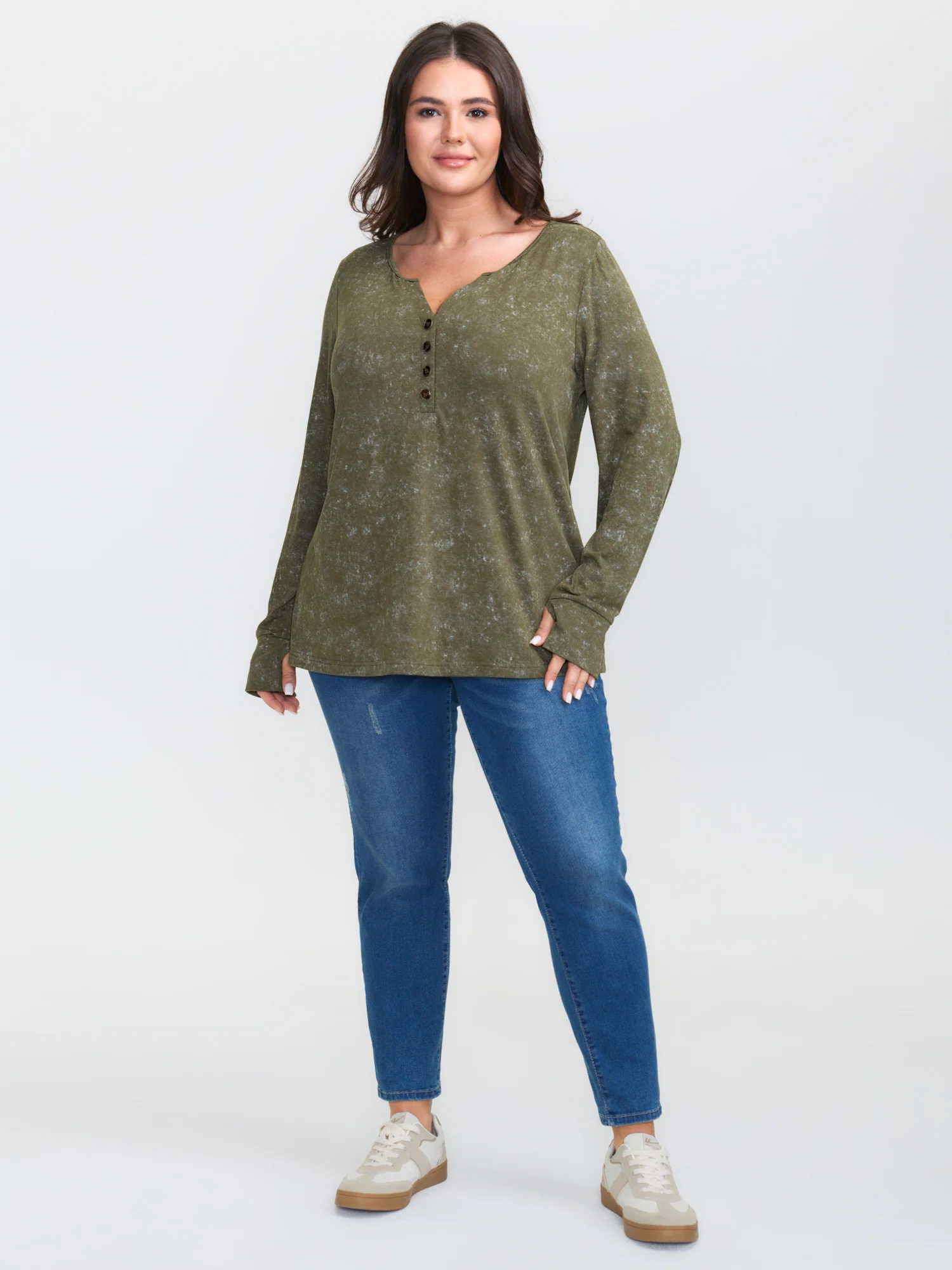 Snowflake Effect Button Detail T-Shirt - Image 3