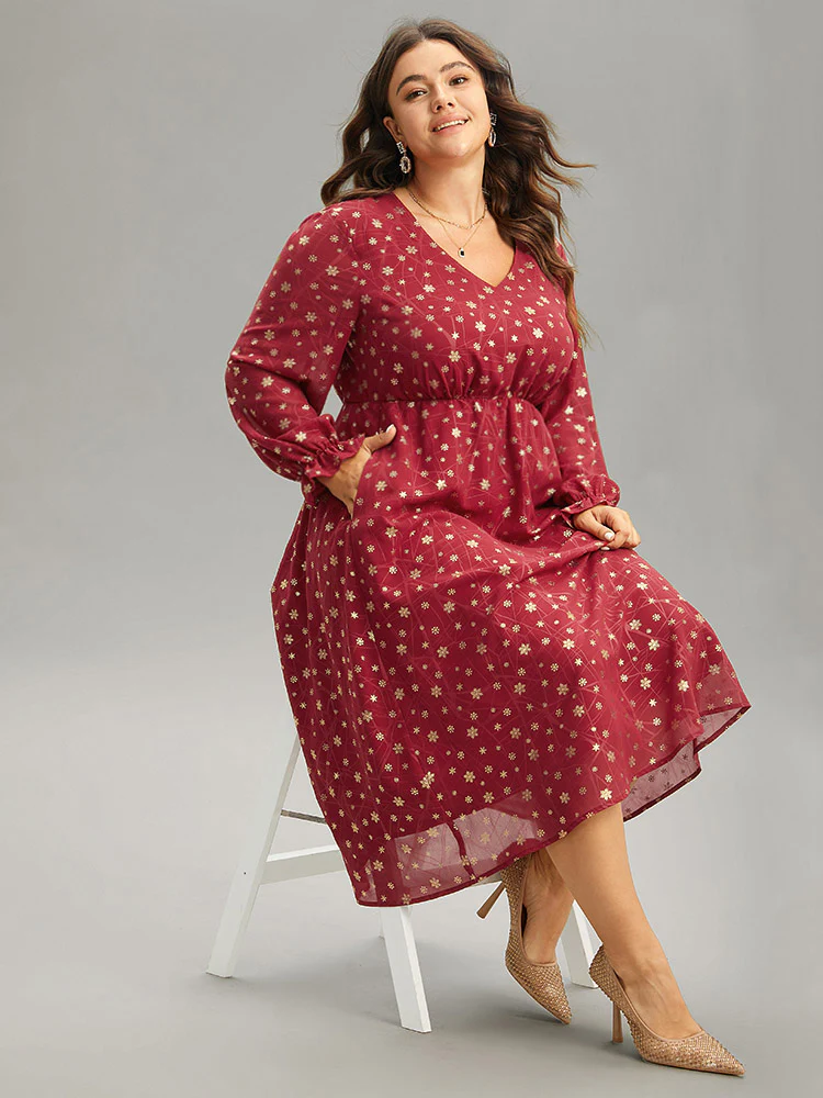 Snowflake Glitter Mesh Gathered Ruffles Dress - Image 2