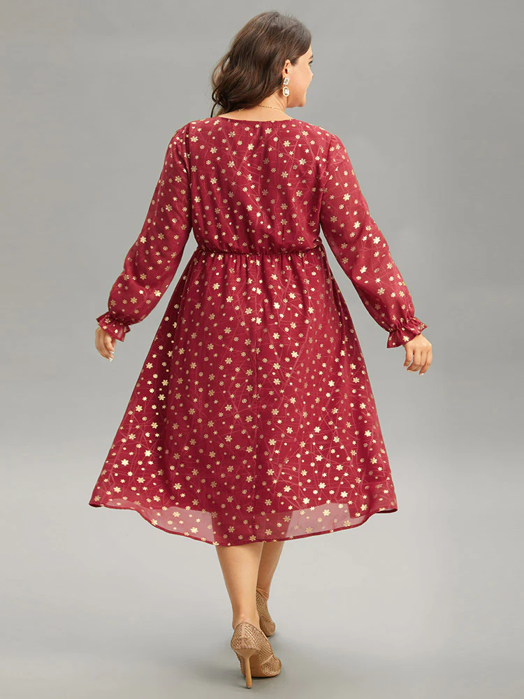 Snowflake Glitter Mesh Gathered Ruffles Dress - Image 3