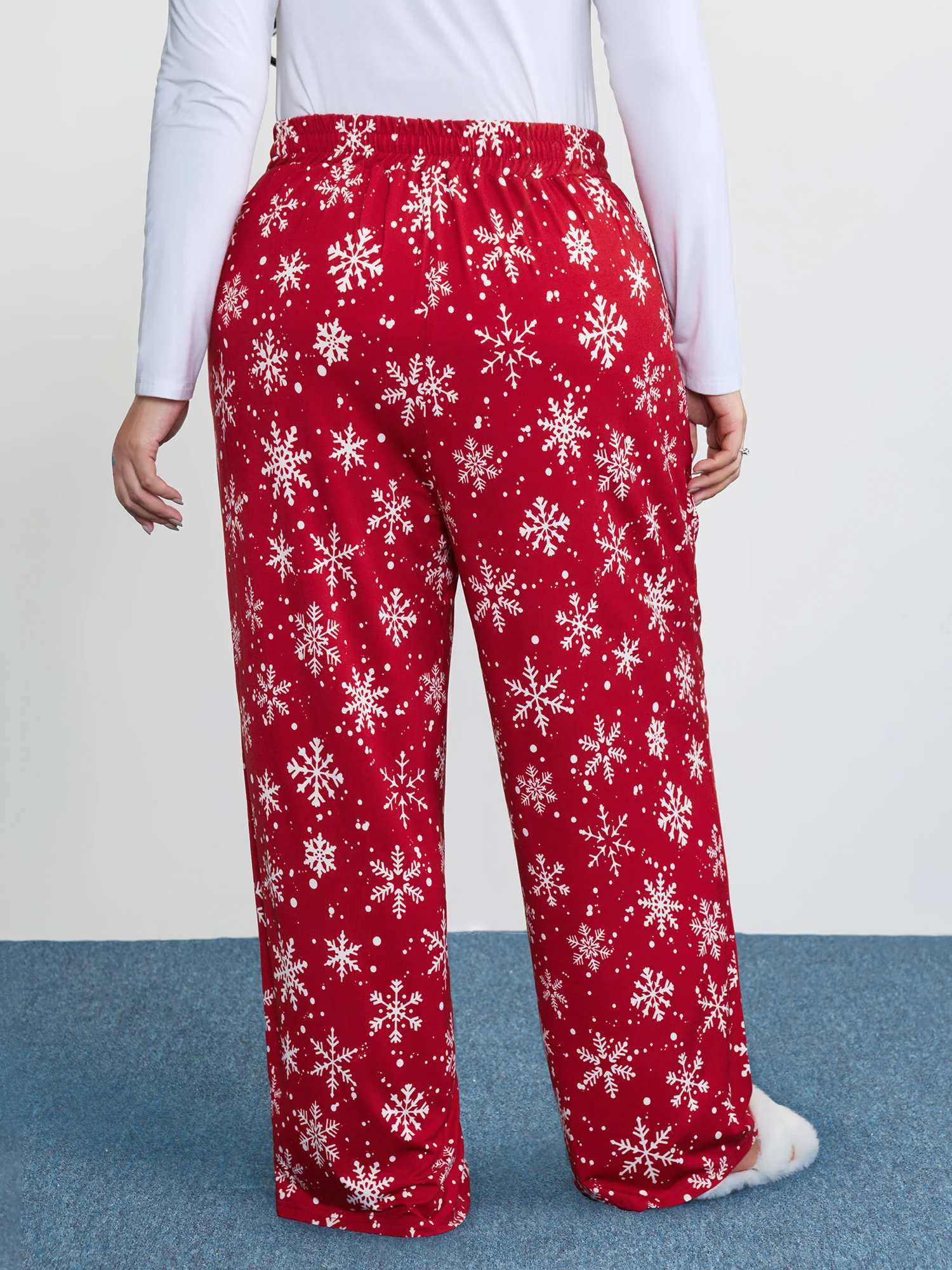 Snowflake Pattern Drawstring Waist Lounge Bottoms - Image 5